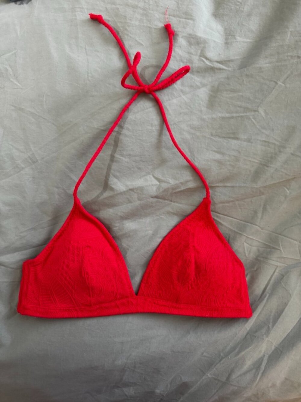 Red Triangle Bikini Top with floral detailing